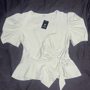 New Guess Puffy Short Sleeve Mint Green Wrap Top Blouse S